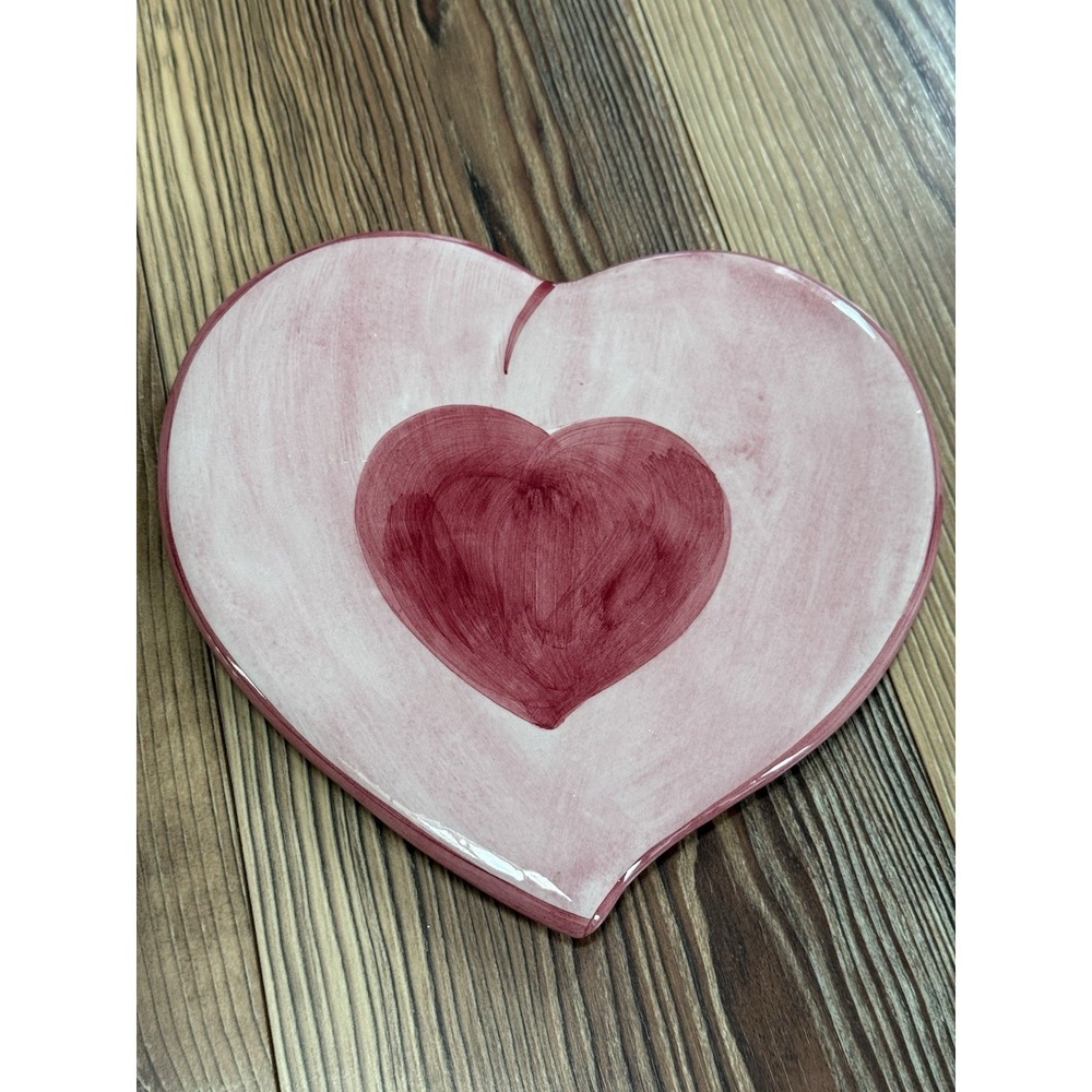 ZANOLLI HAND PAINTED PINK HEART TRIVET ITALY 9.25"x9.5"